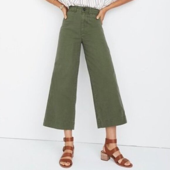 Madewell Pants - NEW NWT! MADEWELL EMMETT WIDE-LEG CROP PANTS olive green HIGH RISE sz 37